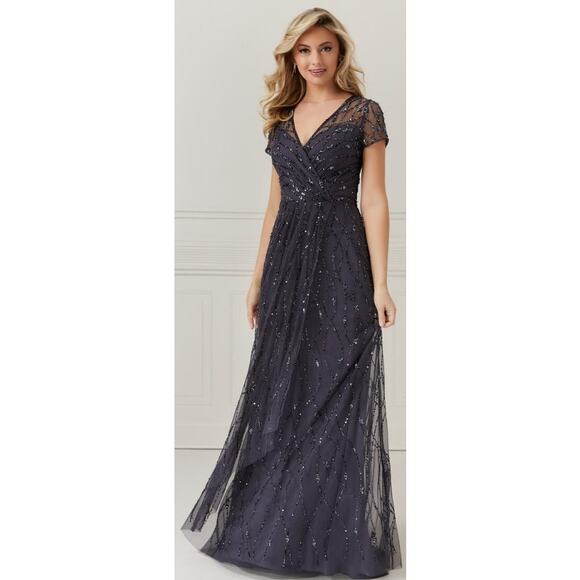 NWT Christina Wu Elegance Gunmetal Gray Embellished Mother of the Bride Gown 12 - Picture 1 of 8